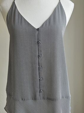 LOFT Black and White Striped Button-Front Cami